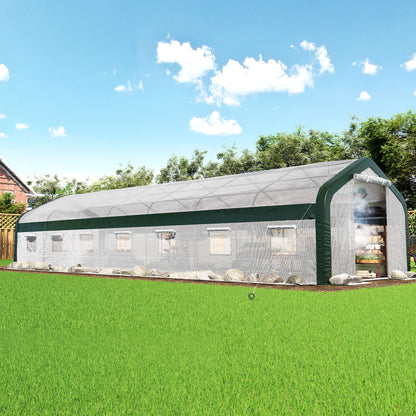 Canopy 34x10 FT Walk-In Greenhouse with Watering System-White+Green-34x10 FT