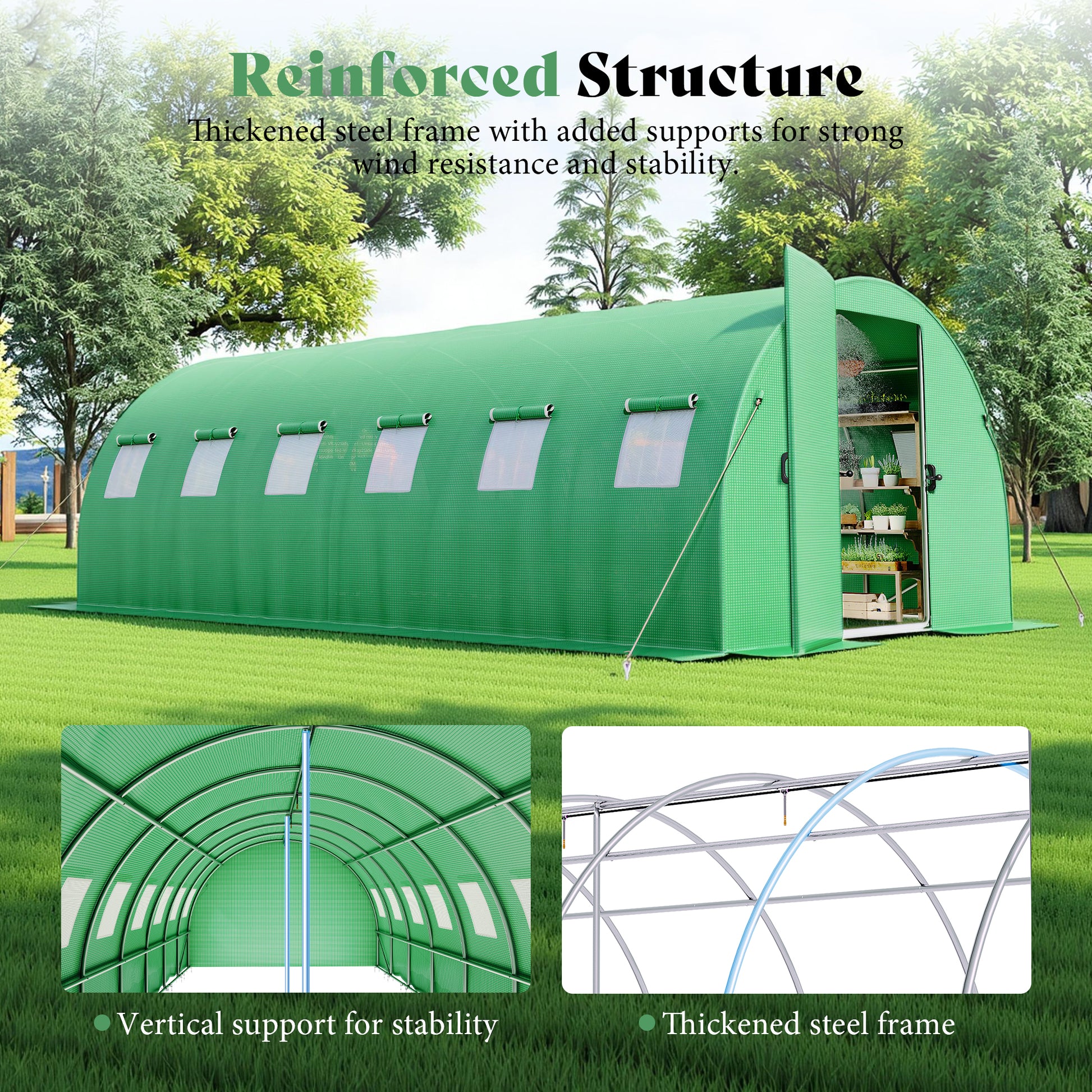 Pro Walk-In Greenhouse with Sprinkler System-20x10 FT-Green