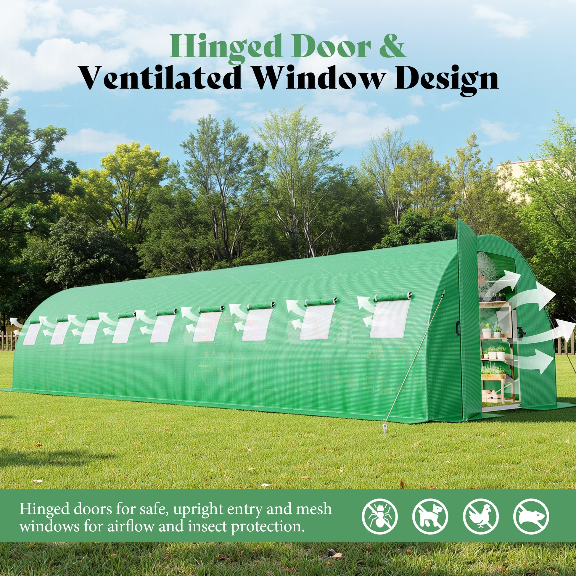 Pro Walk-In Greenhouse with Sprinkler System-30x10 FT-Green
