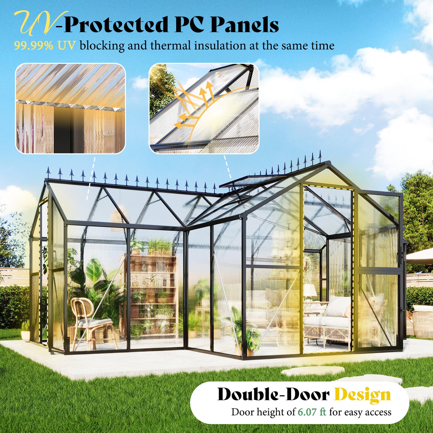 Sunlit Greenhouse with Quick Connector Amerlife 16.8 x 12 x 7 FT