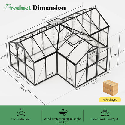 Sunlit Greenhouse with Quick Connector Amerlife 16.8 x 12 x 7 FT