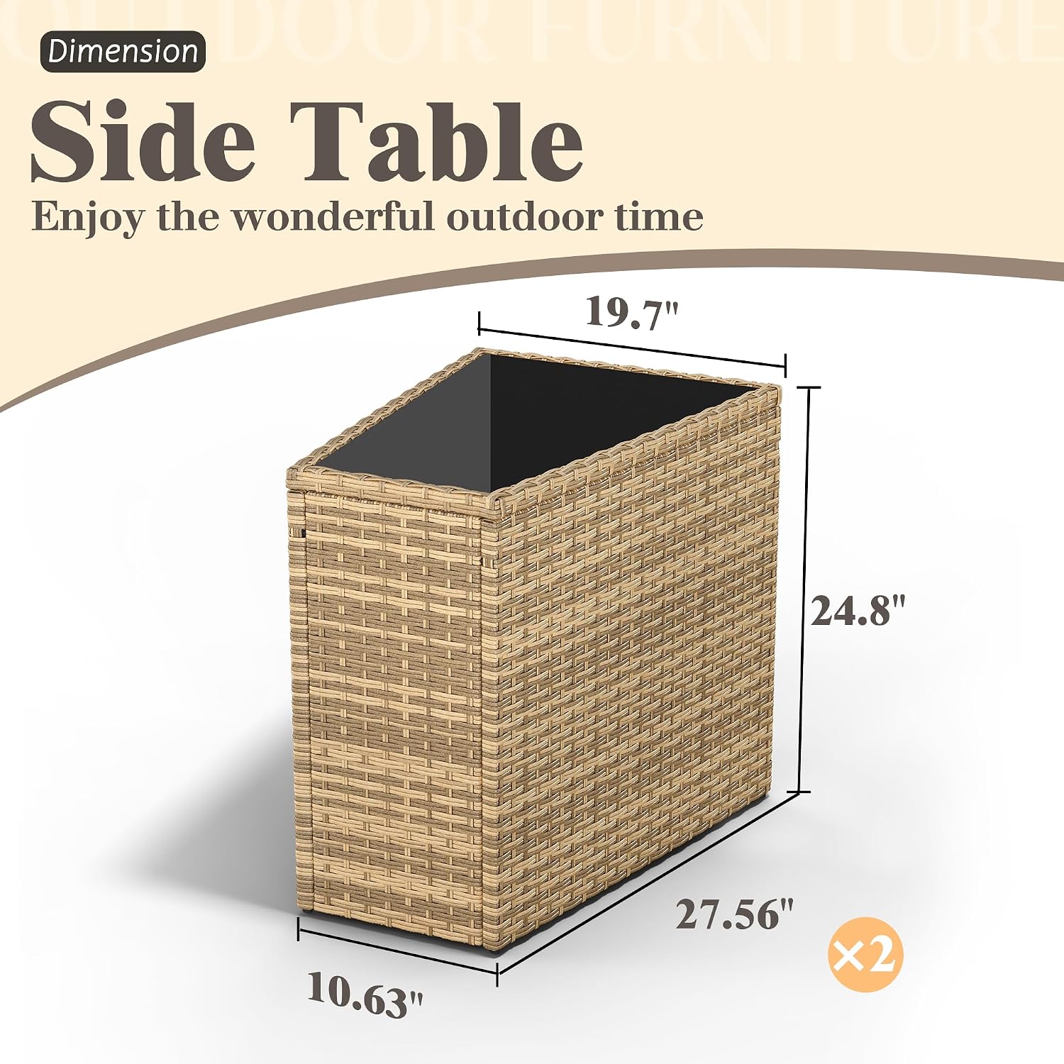 Caelo Wicker Patio Sectional Set 2 PCS - Storage Table