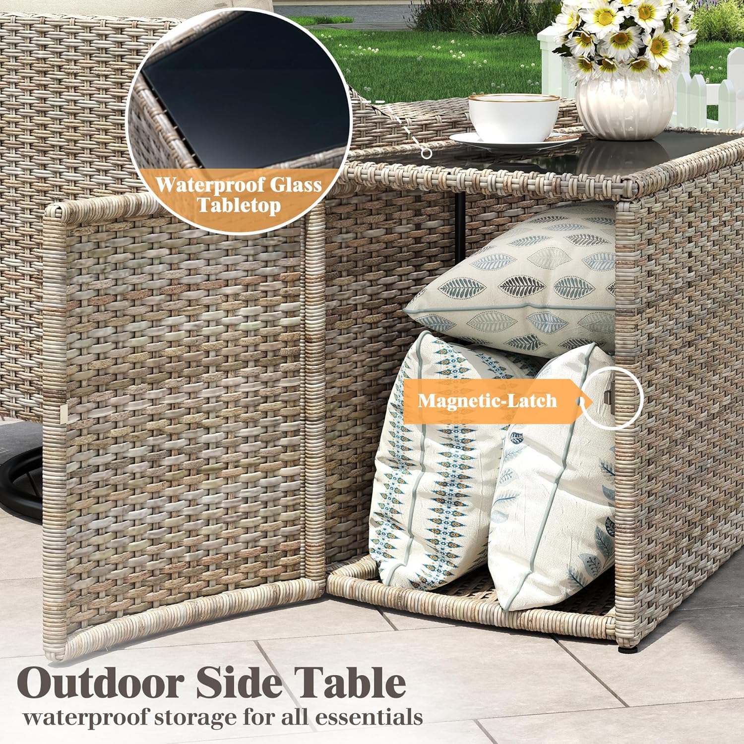 Caelo Wicker Patio Sectional Set 2 PCS - Storage Table