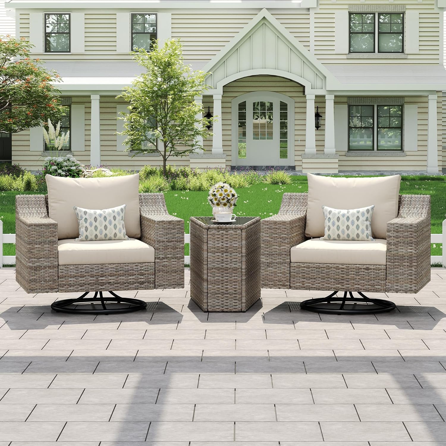 Caelo Wicker Patio Sectional Set 3 PCS - Swivel Glider & Storage Table