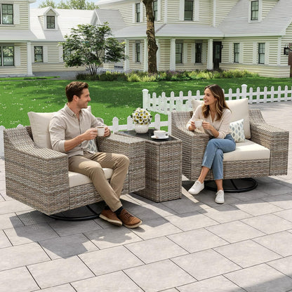 Caelo Wicker Patio Sectional Set 3 PCS - Swivel Glider & Storage Table