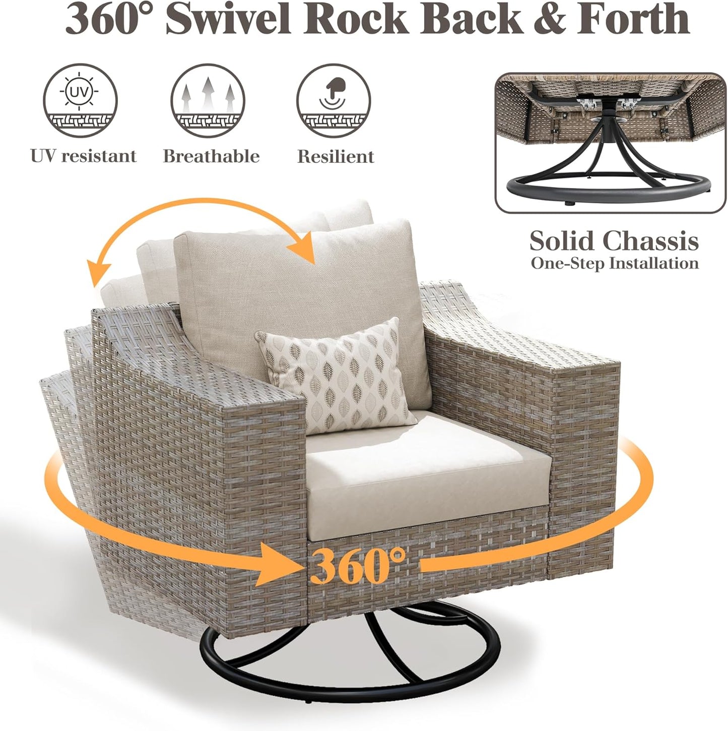 Caelo Wicker Patio Sectional Set 3 PCS - Swivel Glider & Storage Table