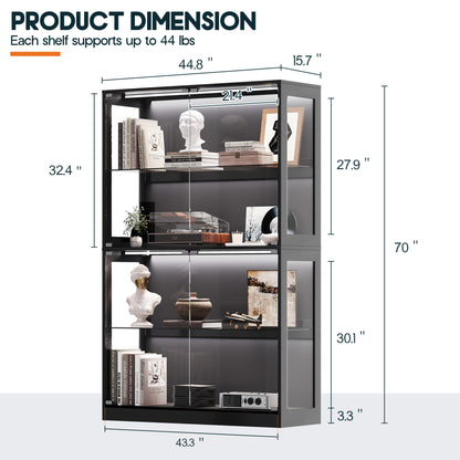RGB Display Cabinet with Adjustable Glass Shelves Amerlife Black / 45x16x70in