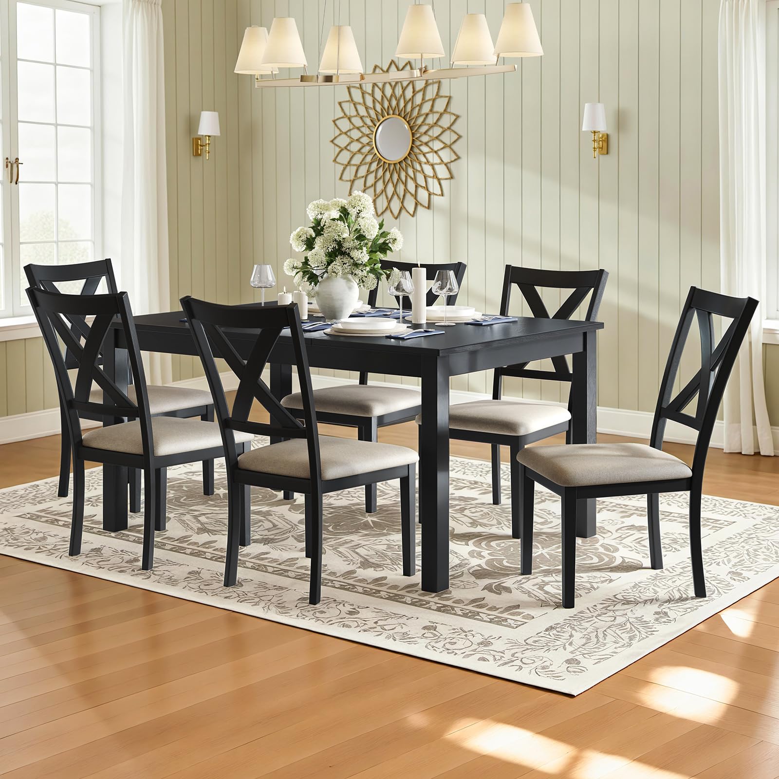 Spur 6-Piece Dining Table Set Amerlife 6-Piece / Black ＆ Brown