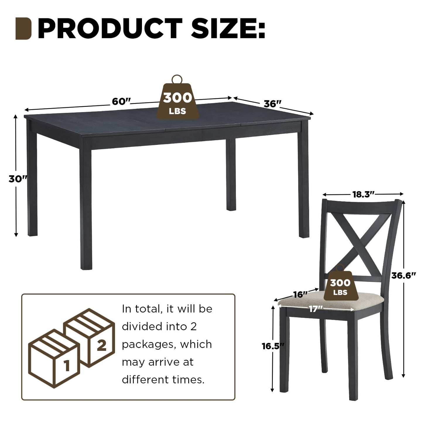 Spur 6-Piece Dining Table Set Amerlife 6-Piece / Black ＆ Brown