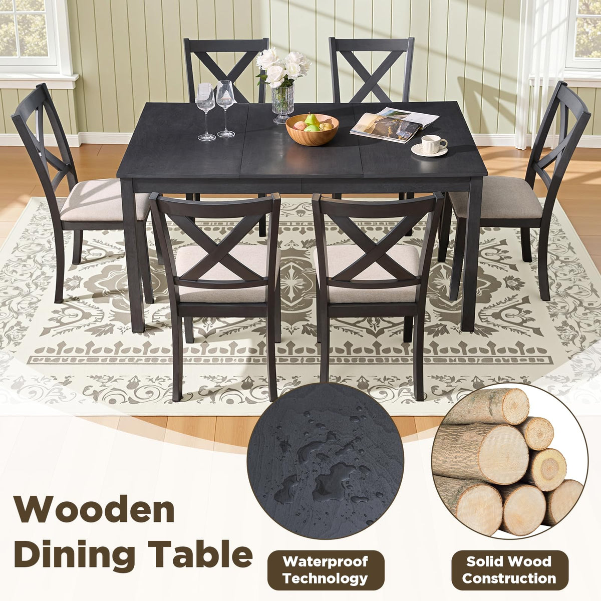 Spur 6-Piece Dining Table Set Amerlife 6-Piece / Black ＆ Brown