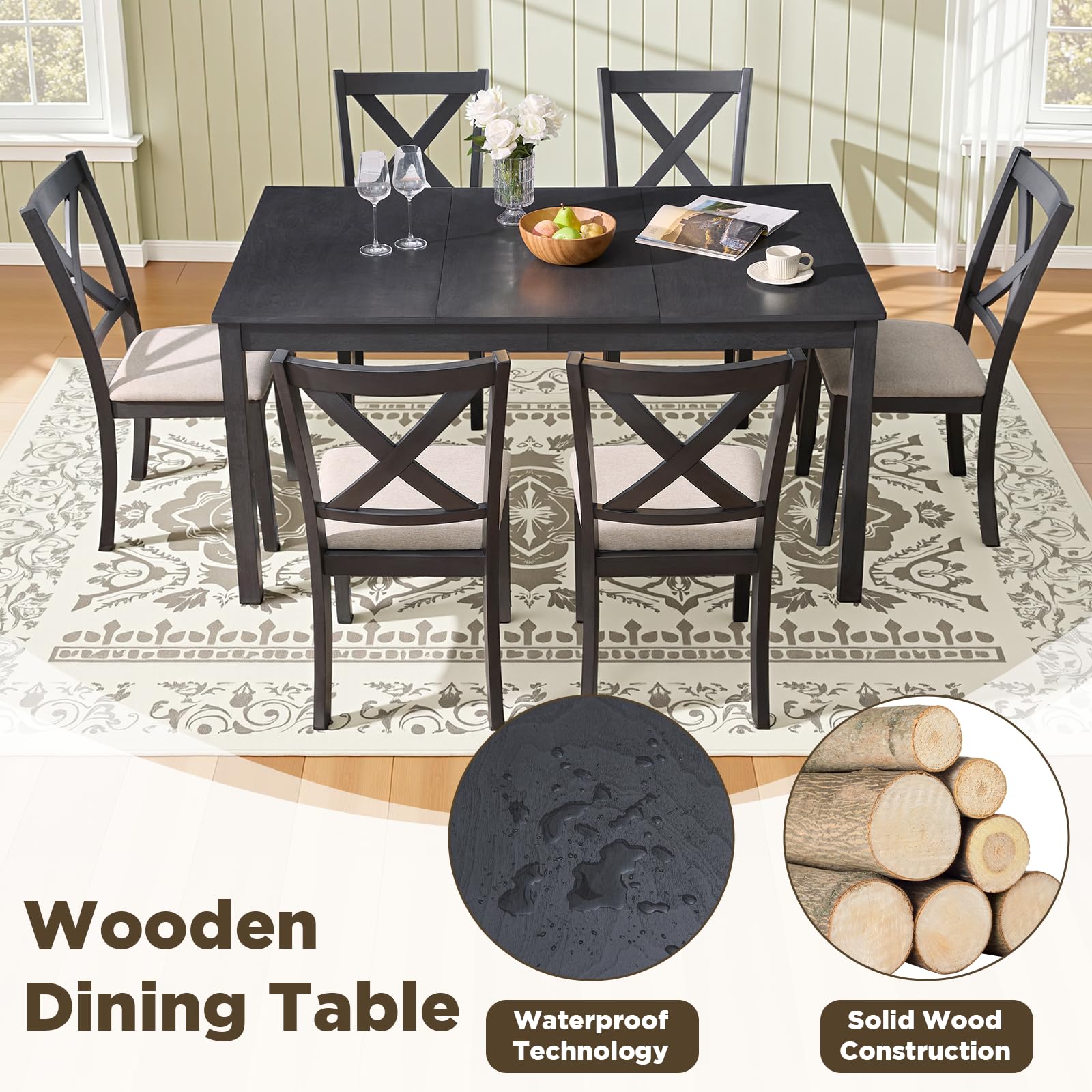 Spur 6-Piece Dining Table Set Amerlife 6-Piece / Black ＆ Brown