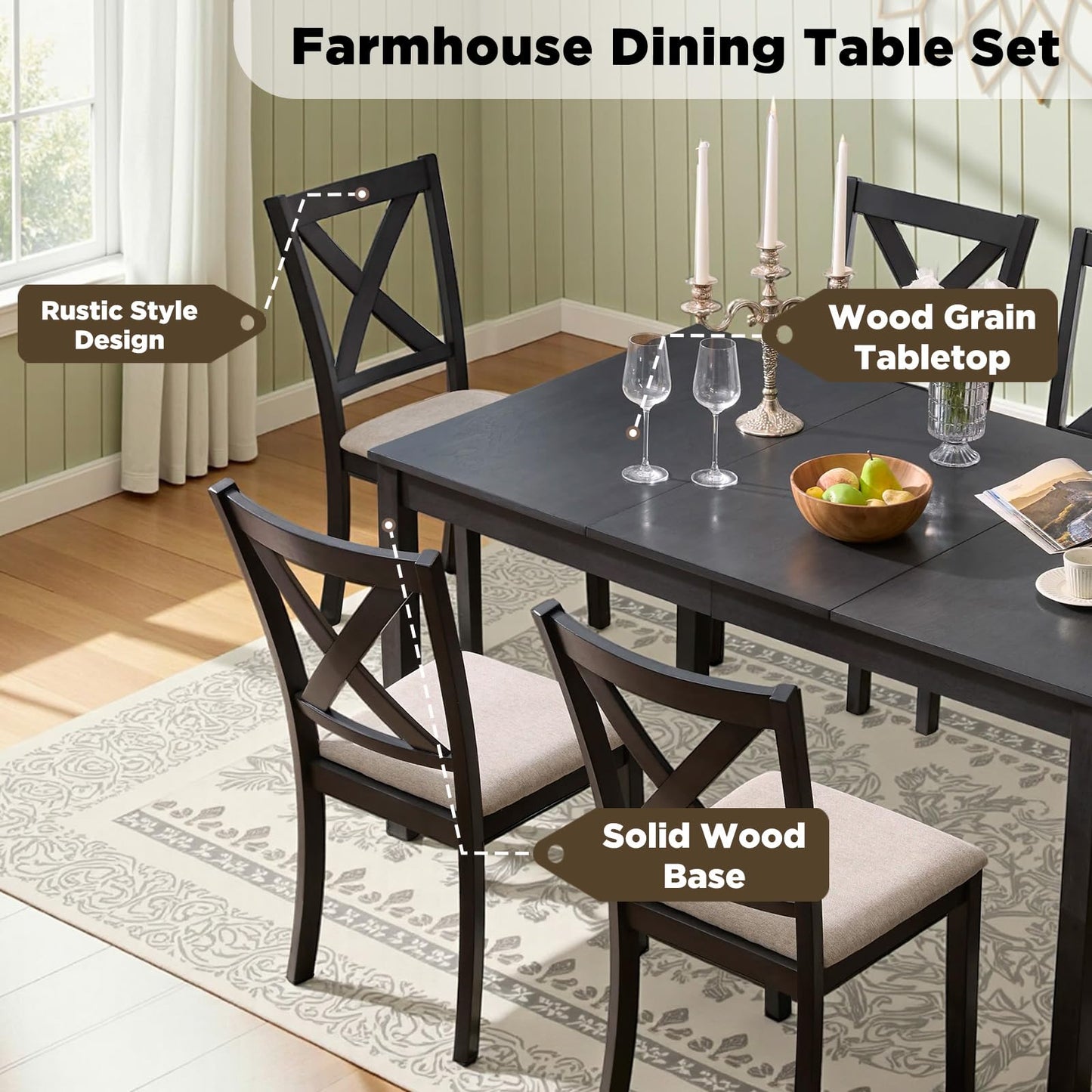 Spur 6-Piece Dining Table Set Amerlife 6-Piece / Black ＆ Brown