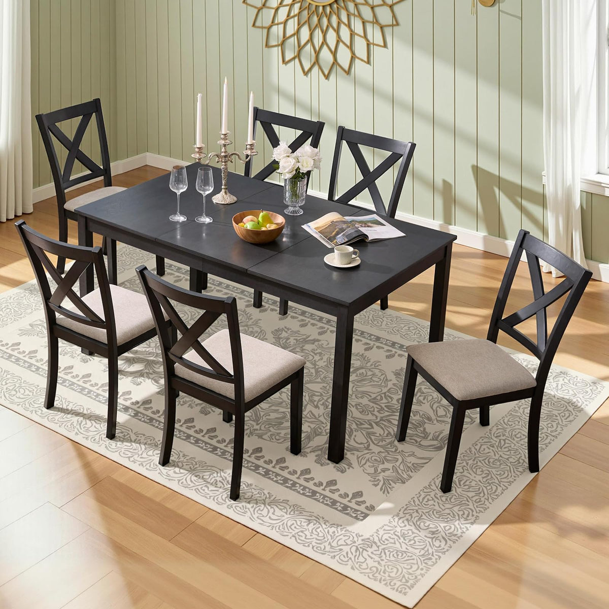 Spur 6-Piece Dining Table Set Amerlife 6-Piece / Black ＆ Brown
