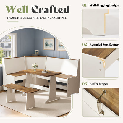 Feast 3-Piece Corner Dining Table Set -WHITE