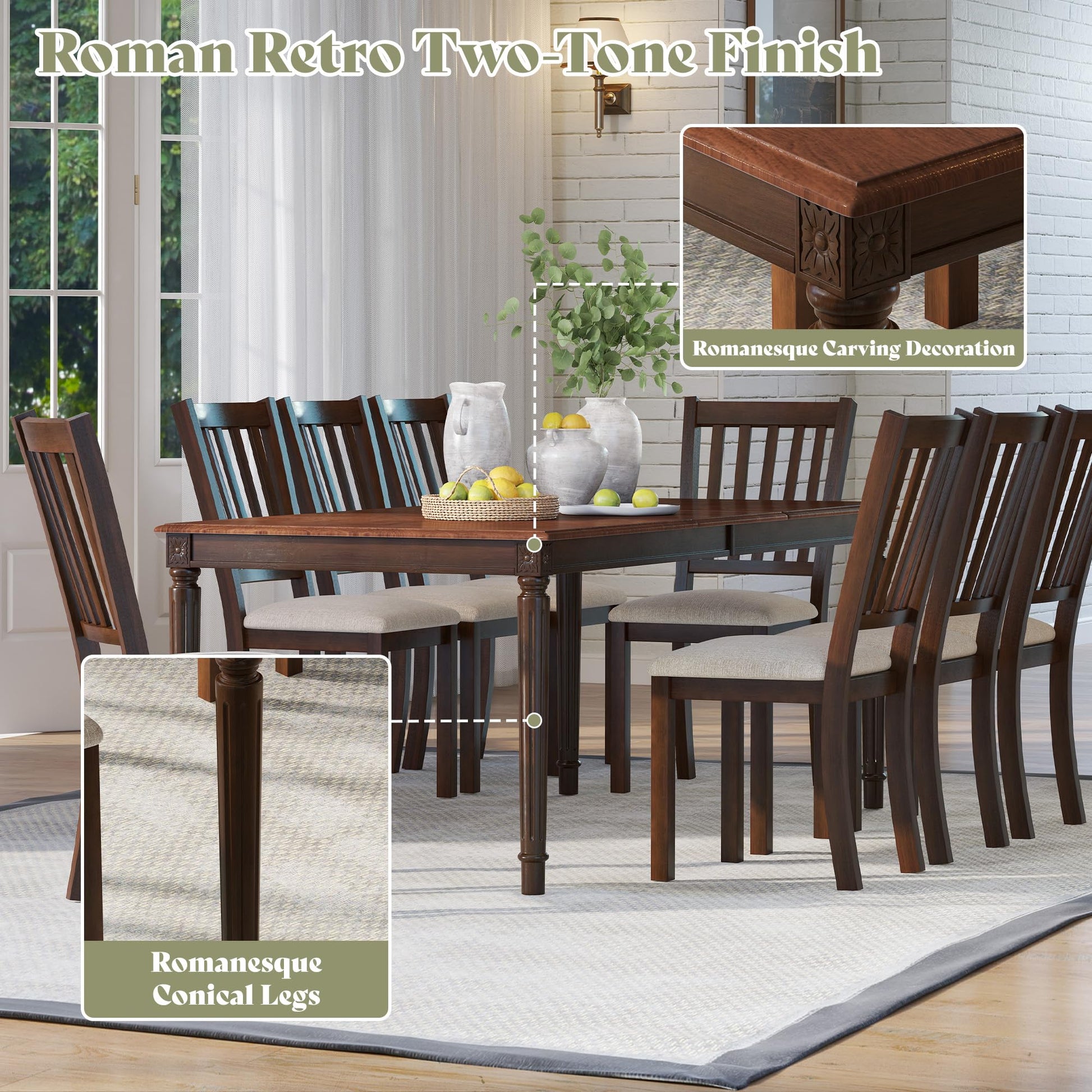 Carve Farmhouse Dining Set Amerlife Brown