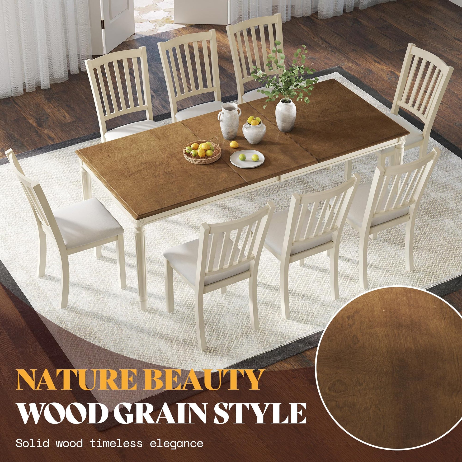 Carve Farmhouse Dining Set Amerlife Cream