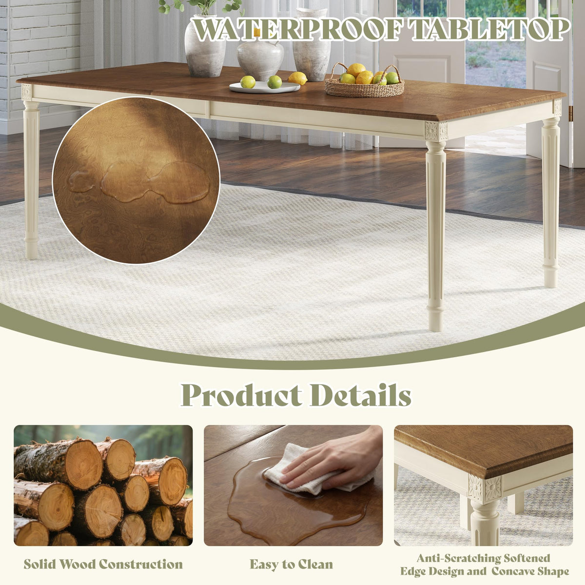 Carve Farmhouse Dining Set Amerlife Cream