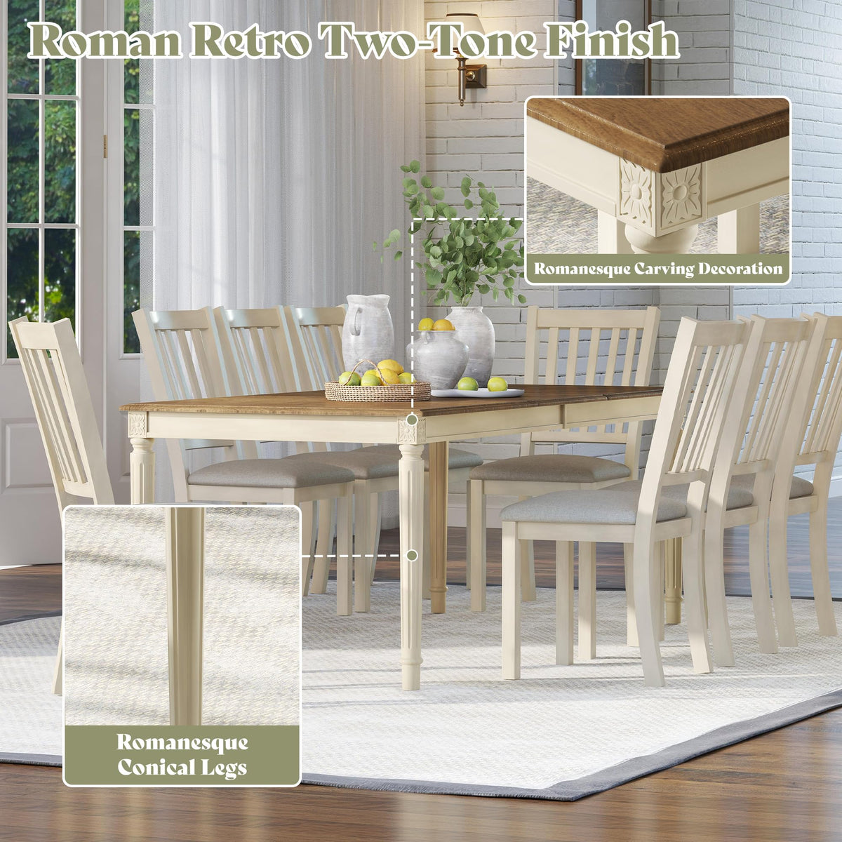 Carve Farmhouse Dining Set Amerlife Cream
