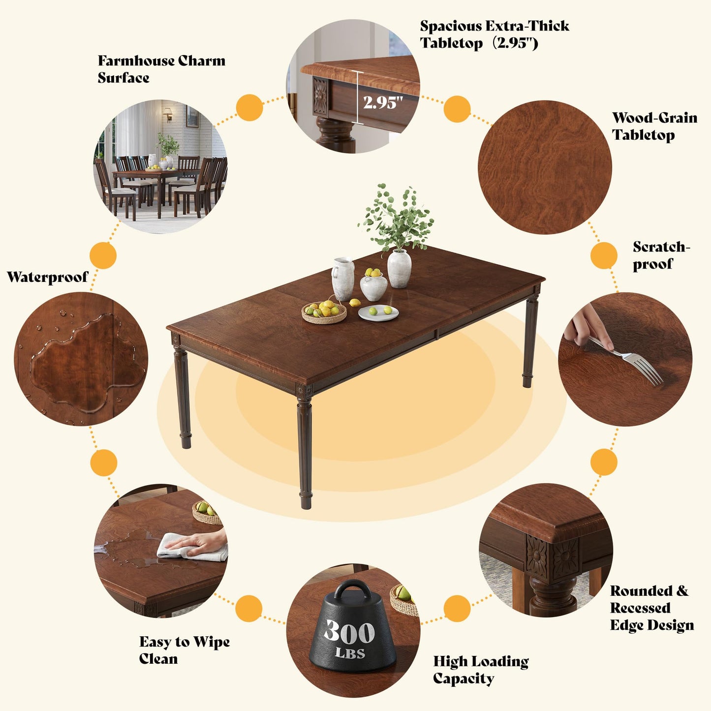 Carve Farmhouse Dining Table Amerlife Brown