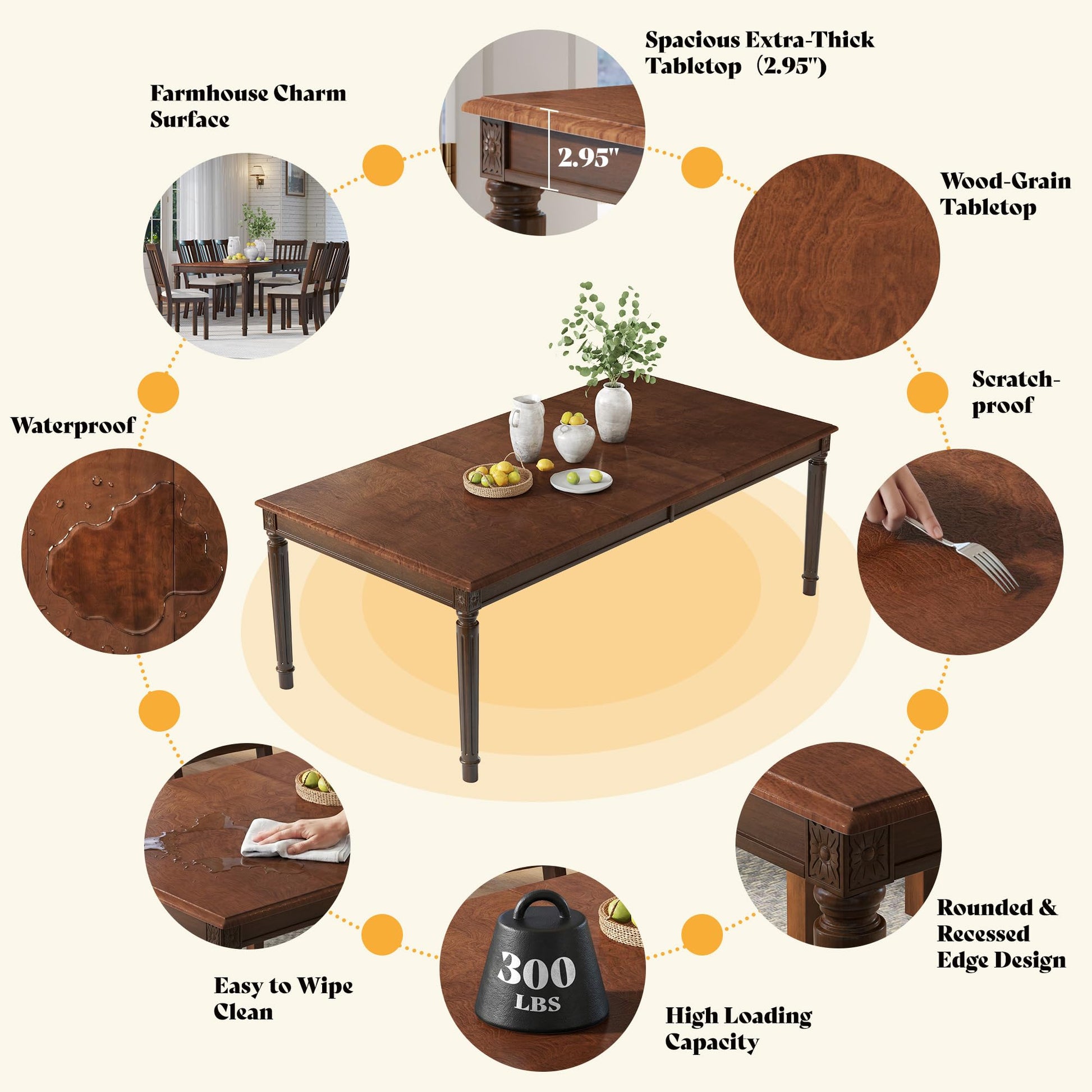 Carve Farmhouse Dining Table Amerlife Brown