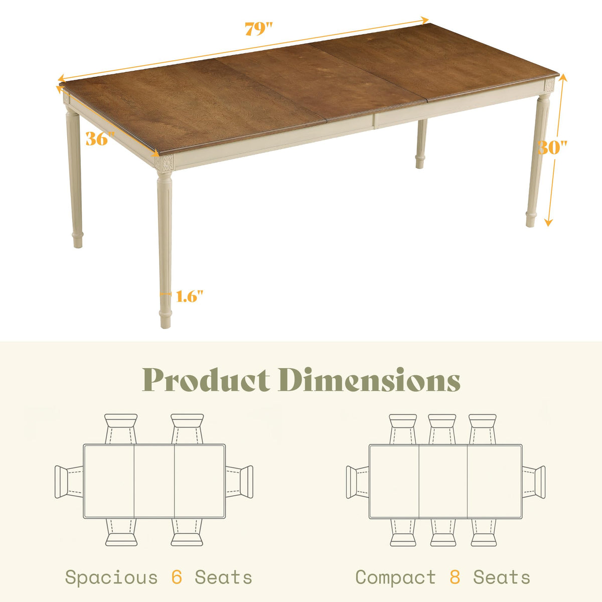 Carve Farmhouse Dining Table Amerlife Cream