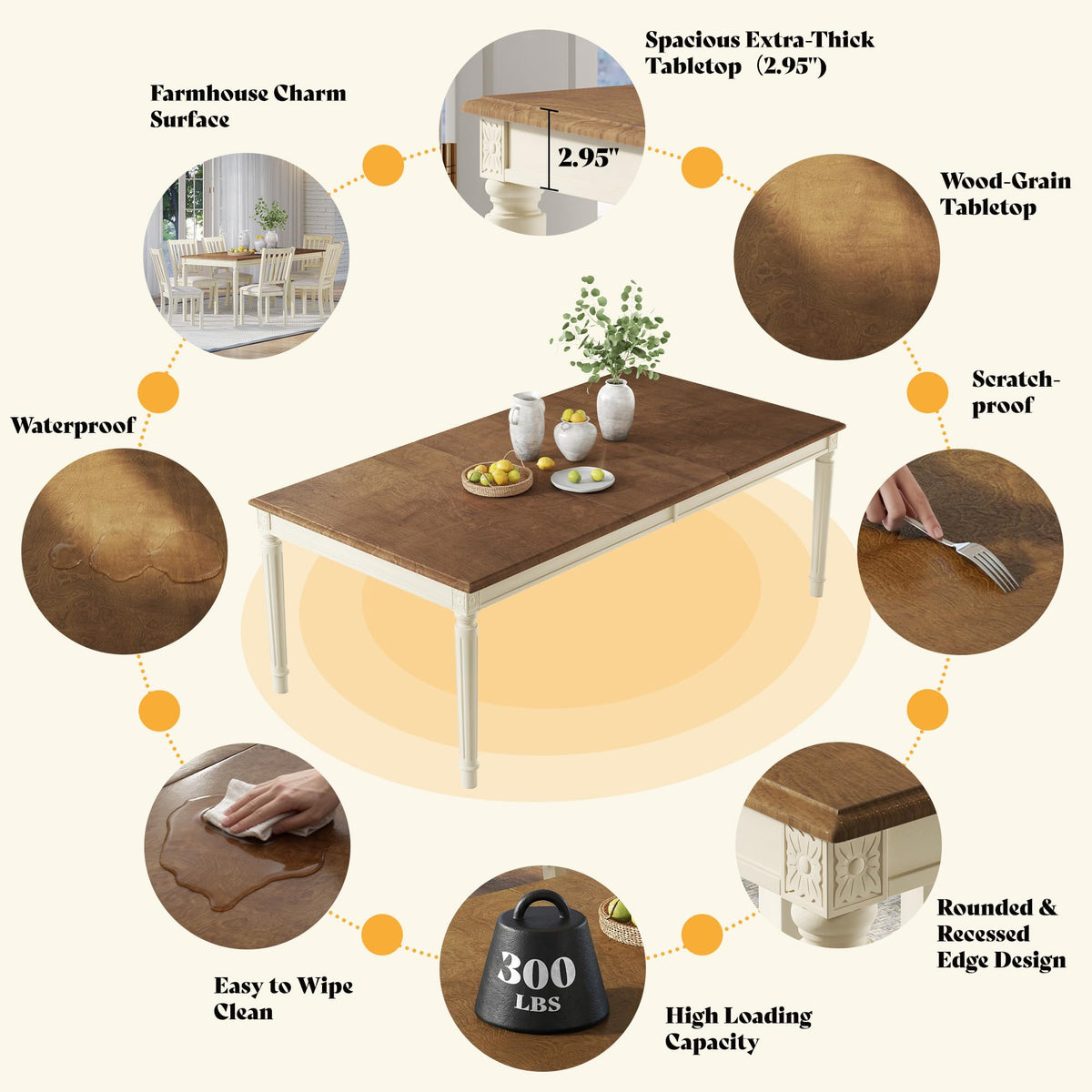 Carve Farmhouse Dining Table Amerlife Cream