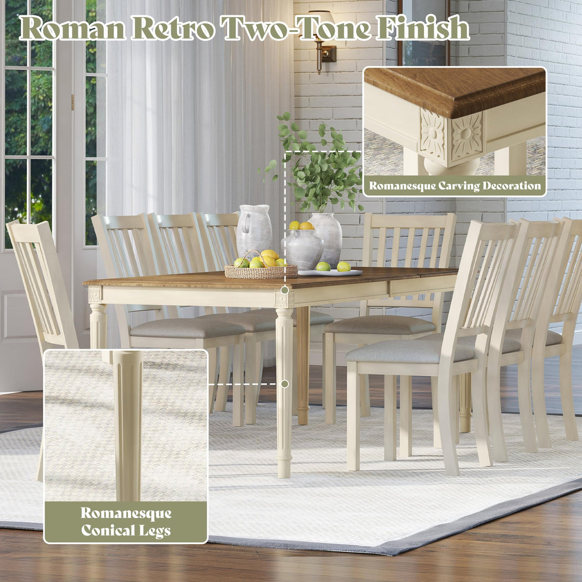 Carve Farmhouse Dining Table Amerlife Cream