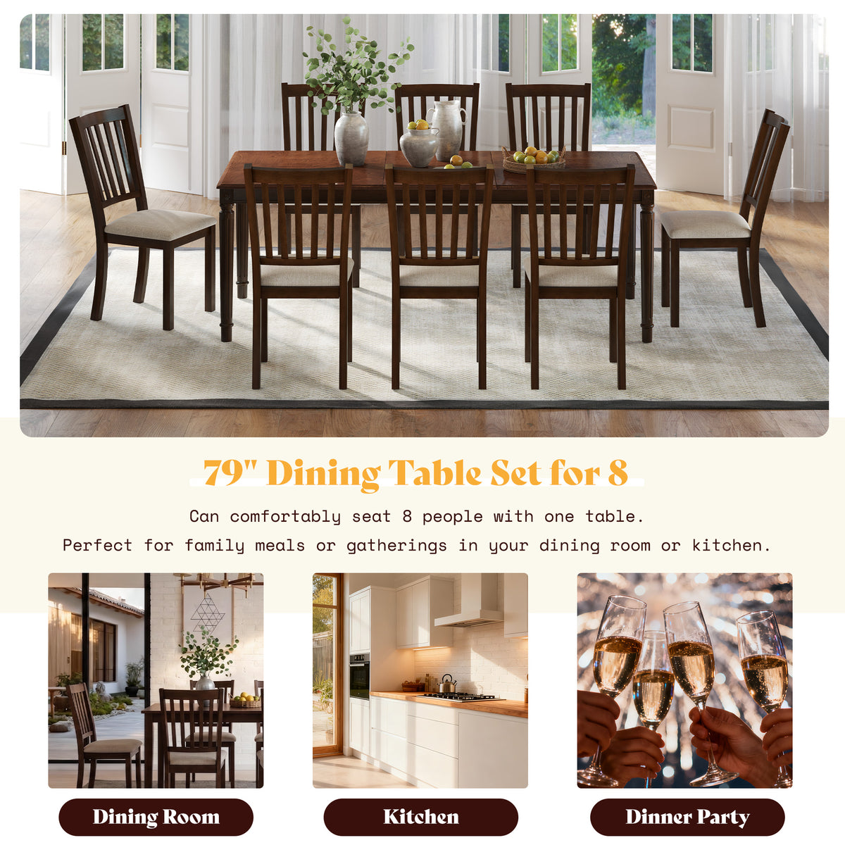 Carve Farmhouse Dining Set Amerlife Brown