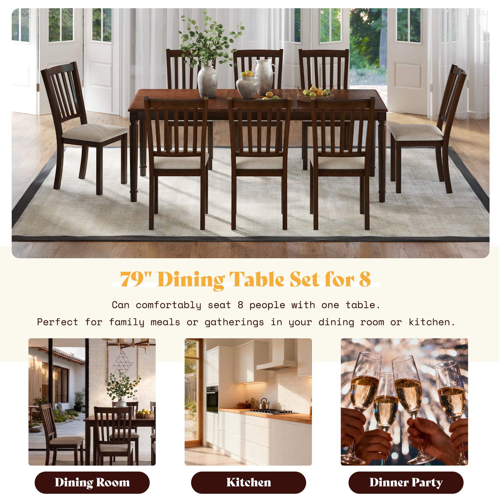 Carve Farmhouse Dining Set Amerlife Brown