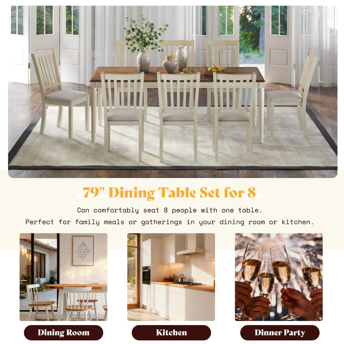 Carve Farmhouse Dining Set Amerlife Cream
