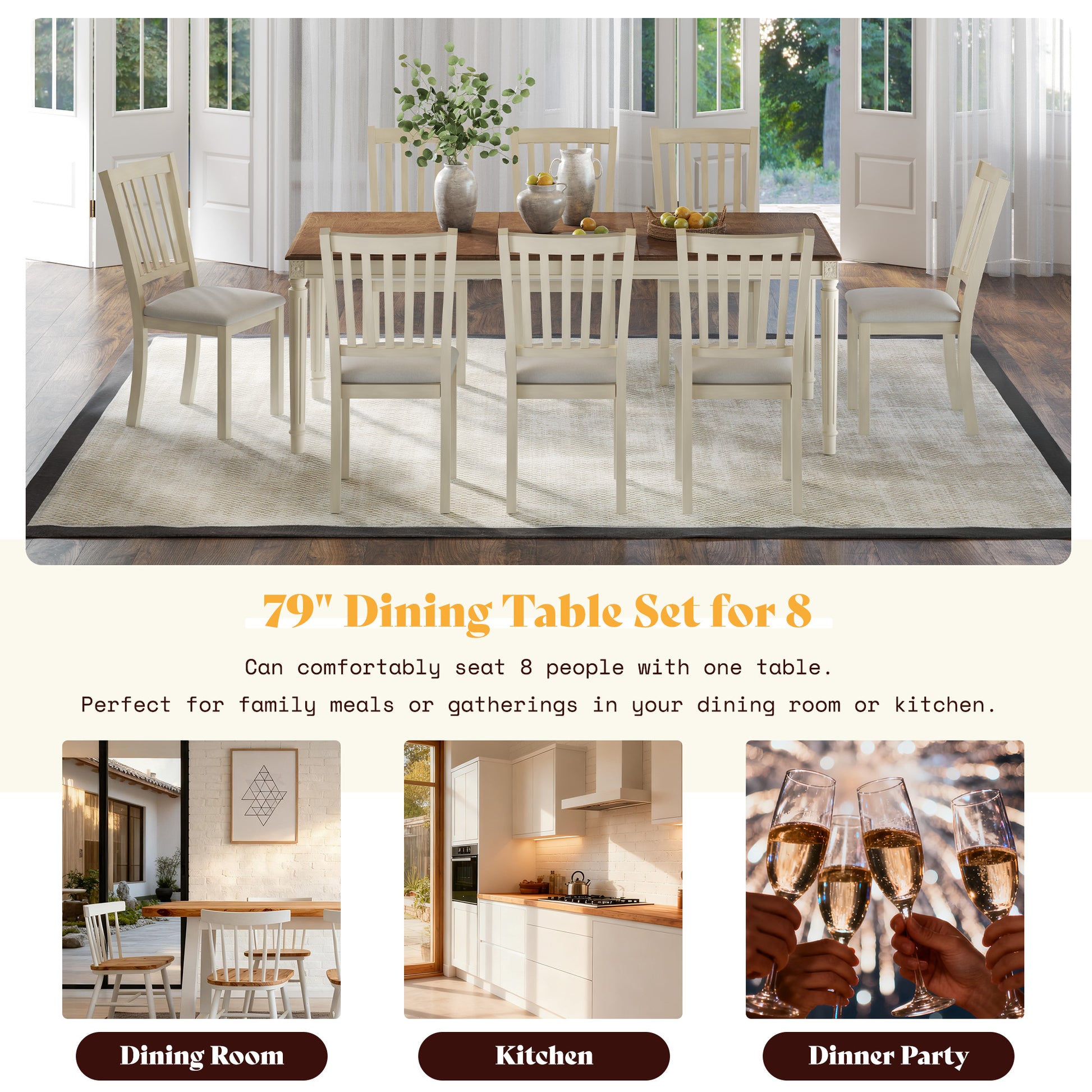 Carve Farmhouse Dining Set Amerlife Cream