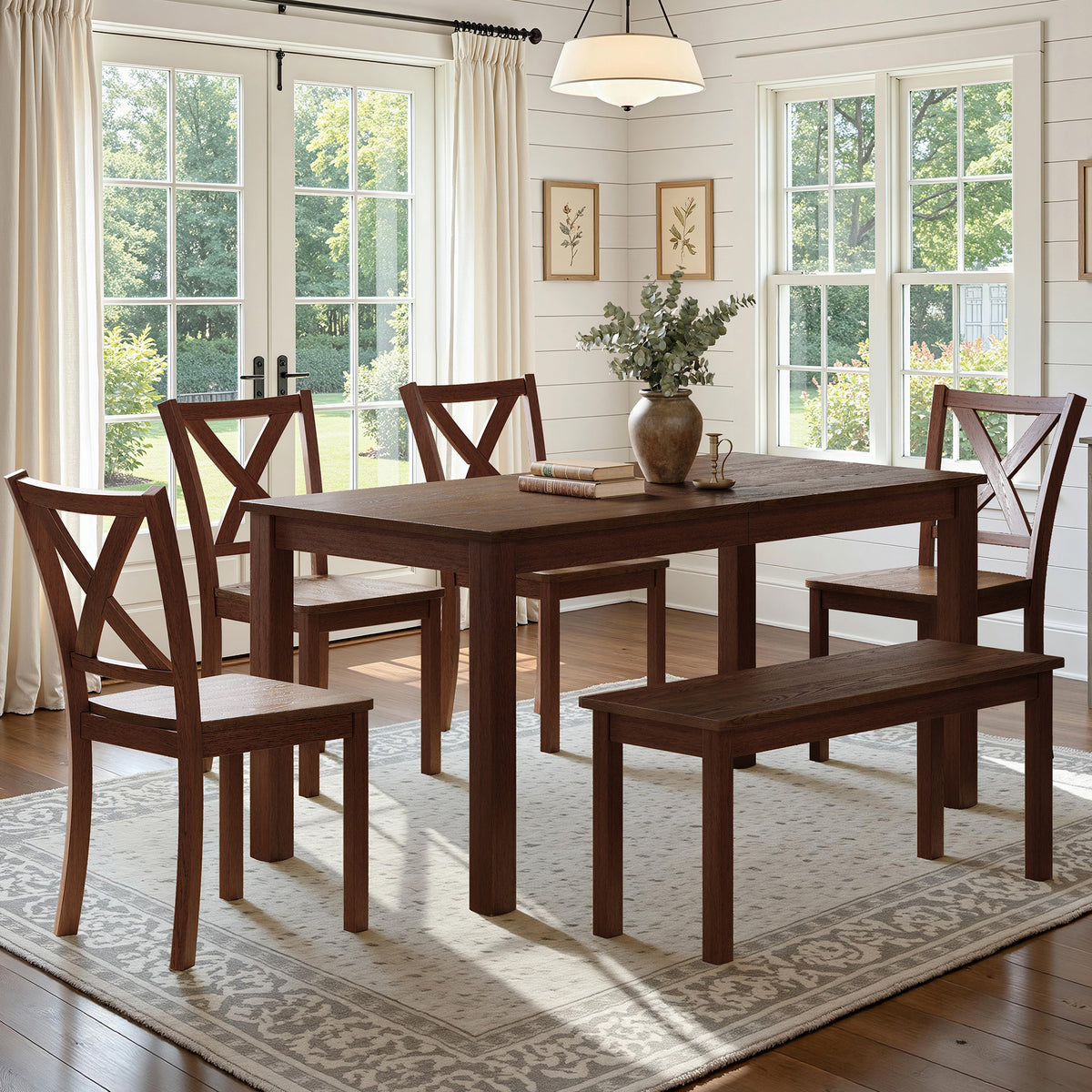 Splice 6-Piece Farmhouse Dining Table Set-W
