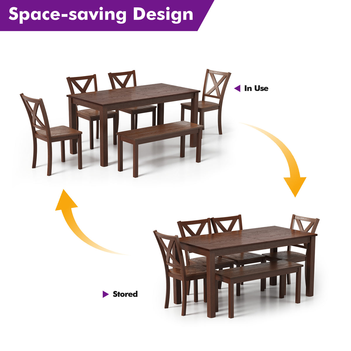 Splice 6-Piece Farmhouse Dining Table Set-W