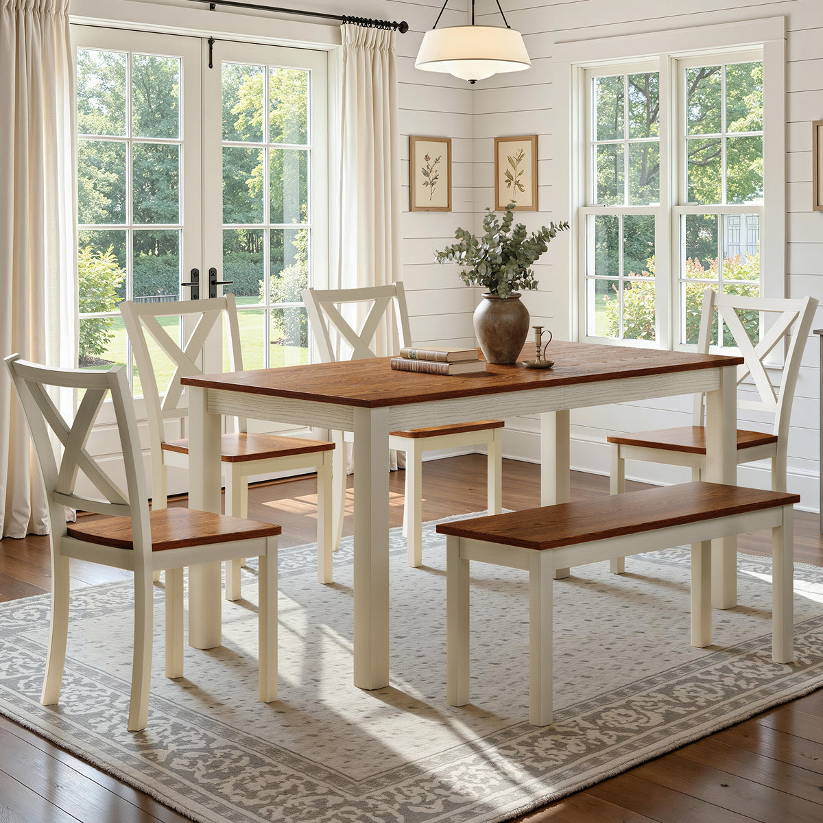 Splice 6-Piece Farmhouse Dining Table Set-W&B