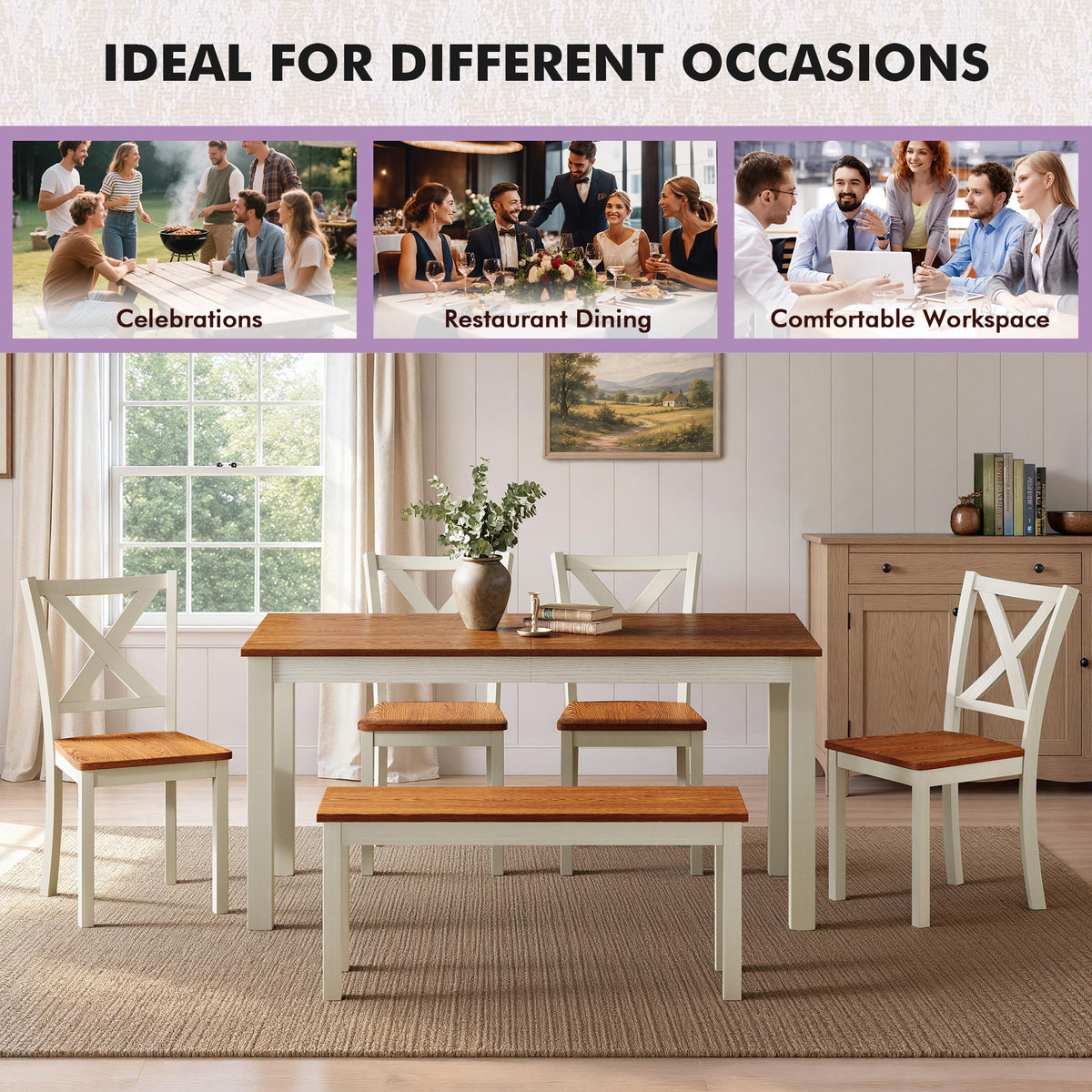 Splice 6-Piece Farmhouse Dining Table Set-W&B