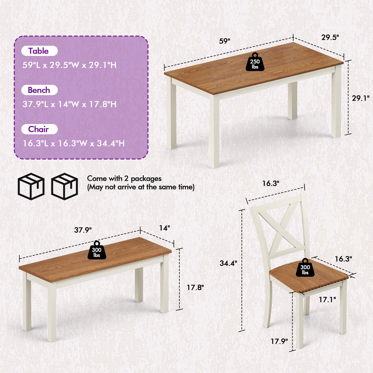 Splice 6-Piece Farmhouse Dining Table Set-W&B