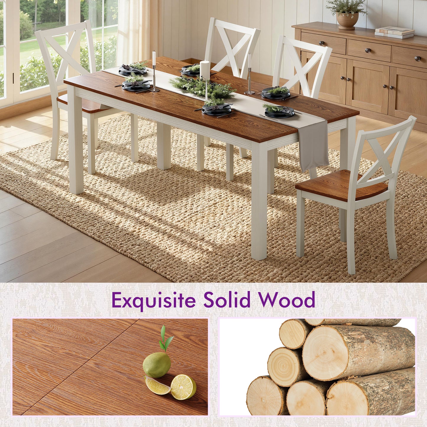 Splice 6-Piece Farmhouse Dining Table Set-W&B