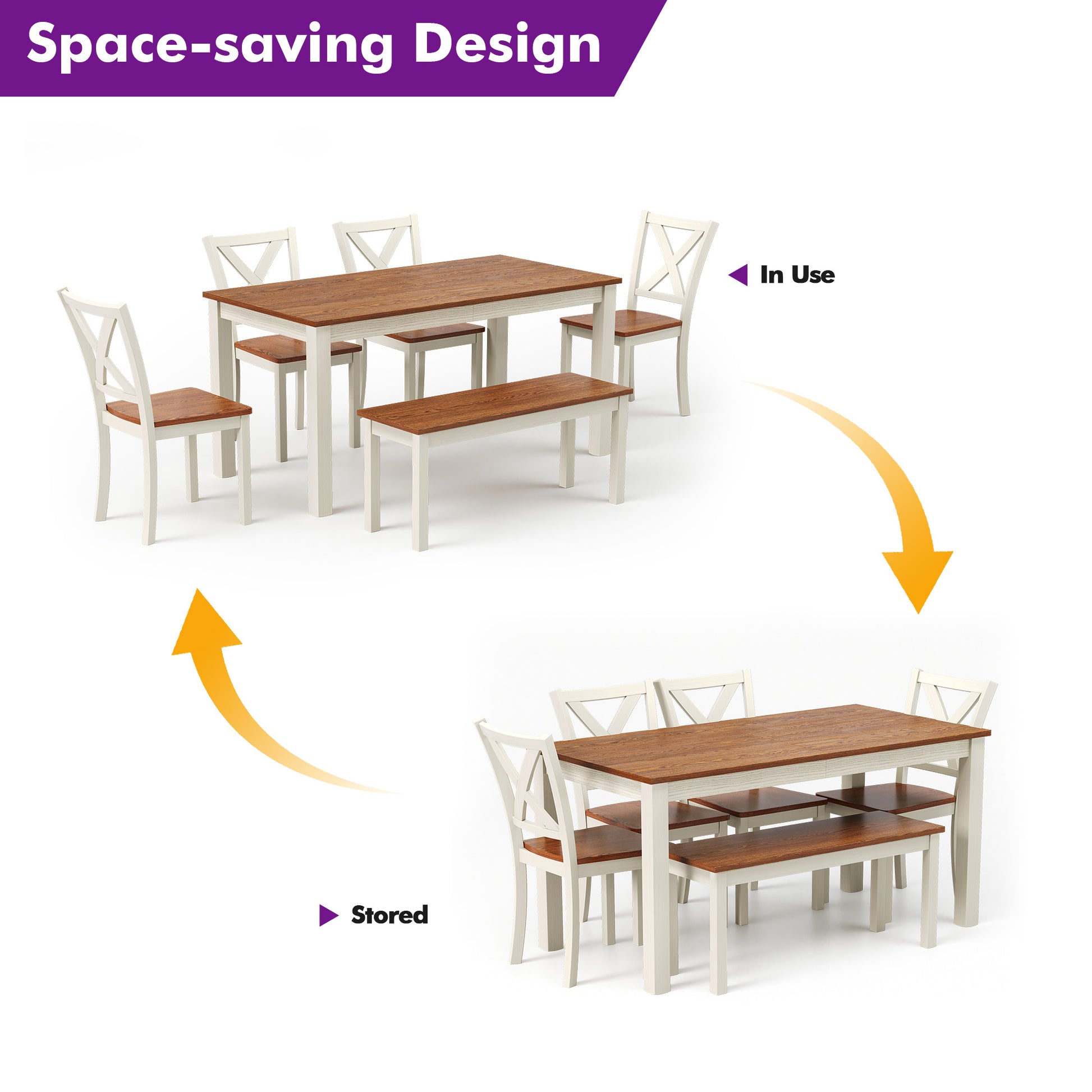 Splice 6-Piece Farmhouse Dining Table Set-W&B