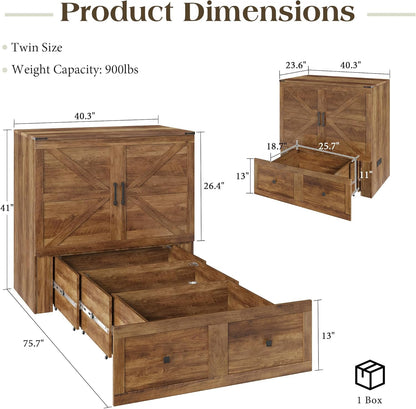 Colton Foldable Murphy Bed Amerlife Twin / Barnwood