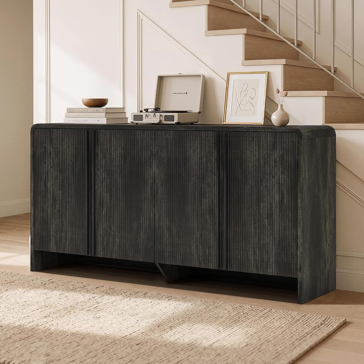 Sidra Fluted Buffet Cabinet Amerlife  Black
