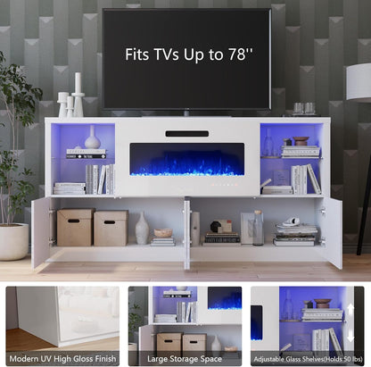 Nebula 68" Fireplace 5-Piece Living Room Set Amerlife 68“ / White