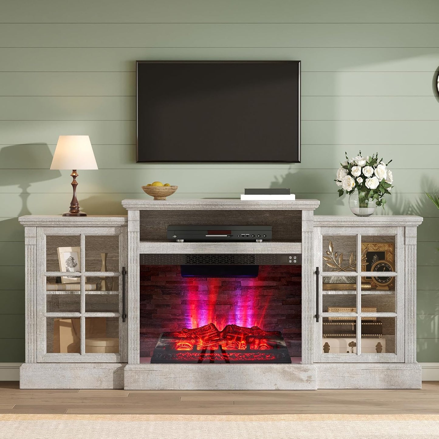 Everwood 70" Fireplace TV Stand Amerlife Rustic Grey