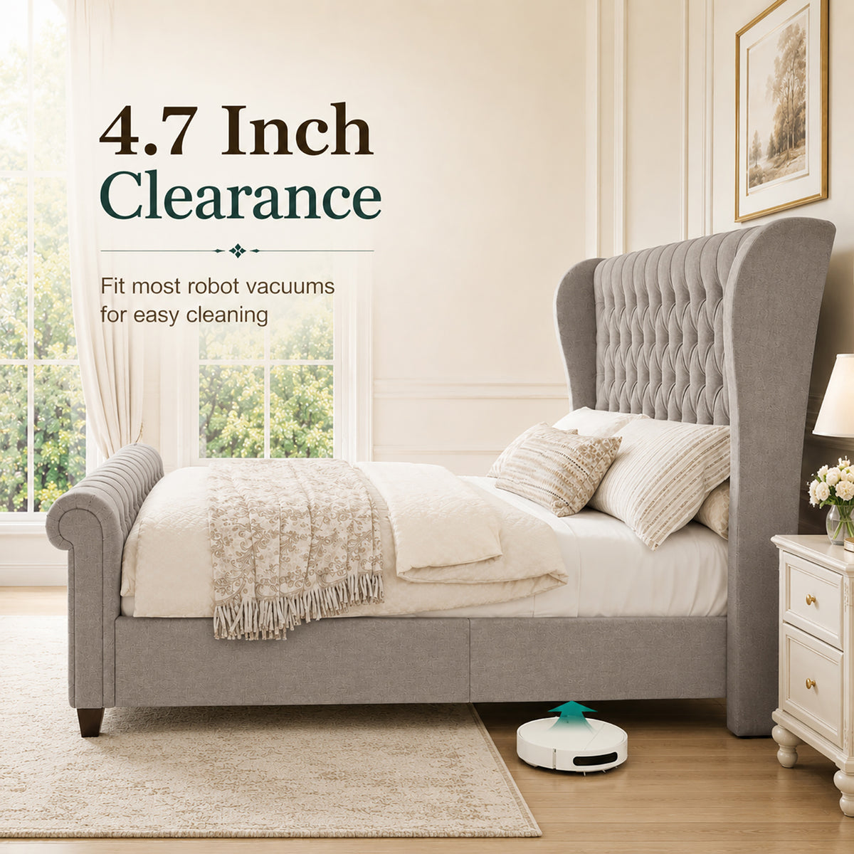 Bruco Queen Upholstered Bed Frame-Khaki