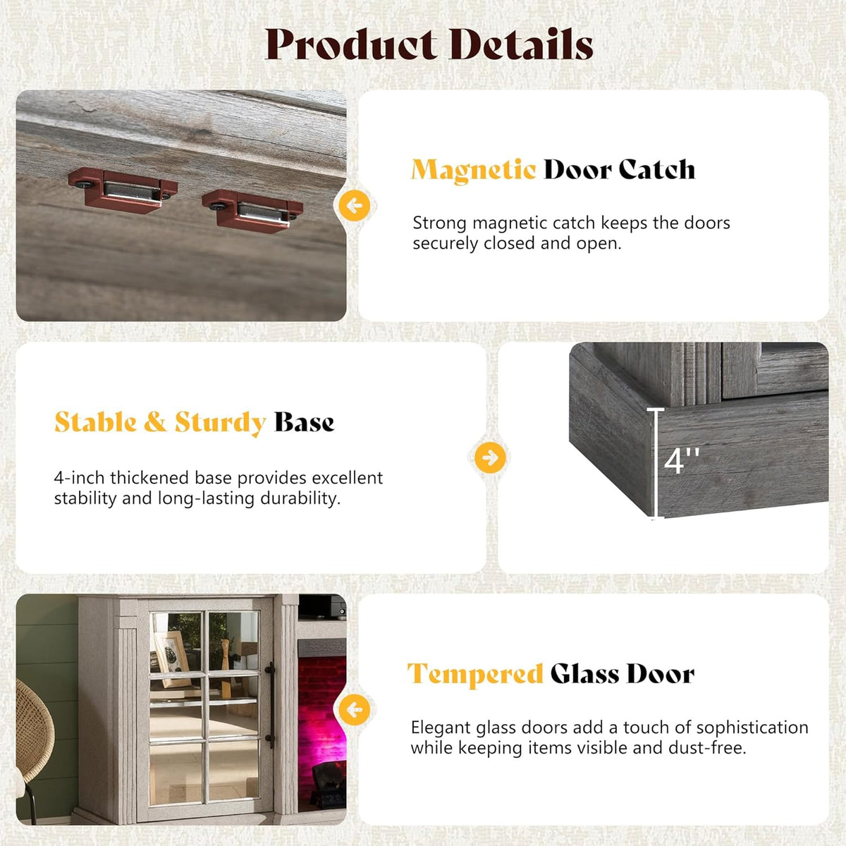 Everwood 70" Fireplace TV Stand Amerlife Rustic Grey