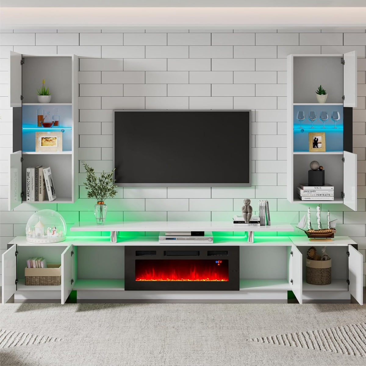 Sheer Floating Fireplace TV Stand Wall Unit Amerlife 70" / White