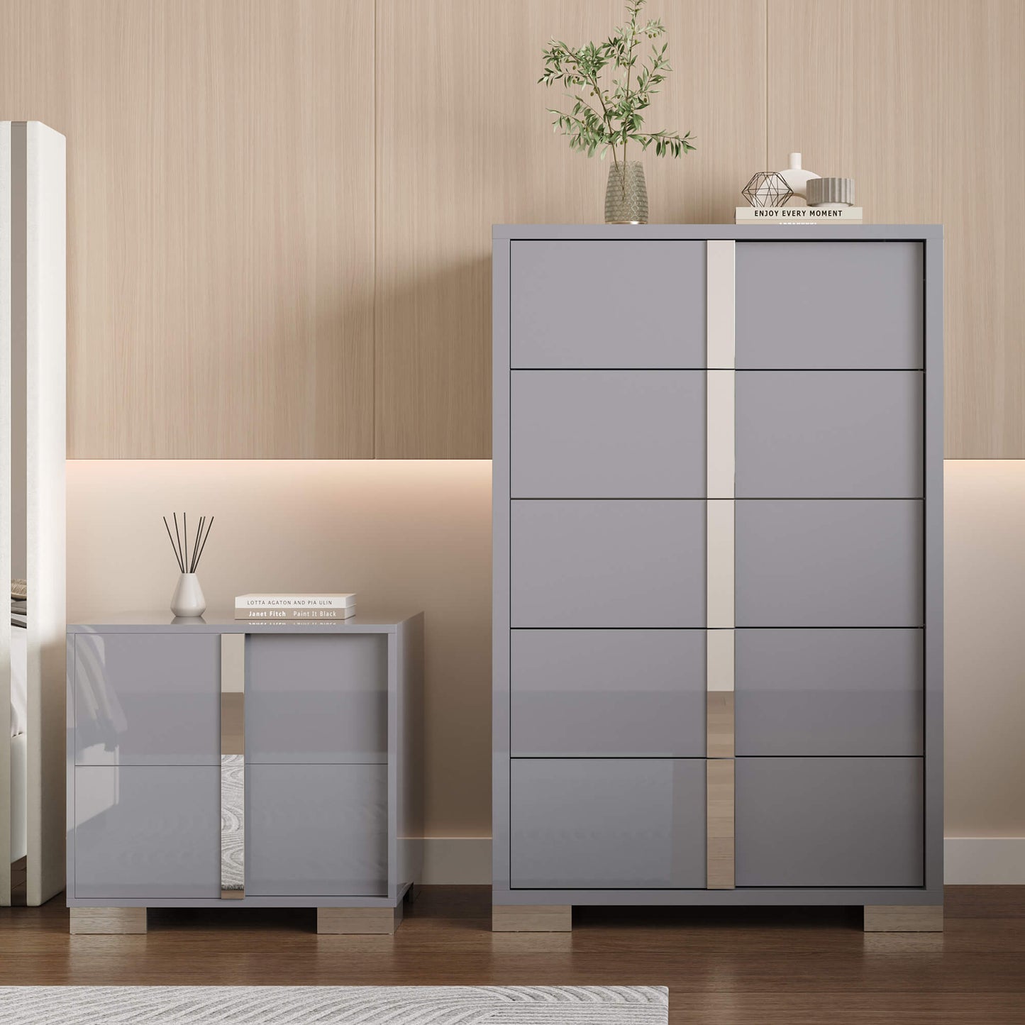 Beaumont 5-Piece Modern Bedroom Set - Black_Grey