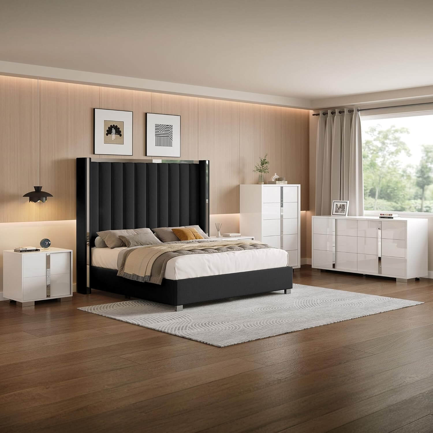 Beaumont 5-Piece Modern Bedroom Set - Black_White