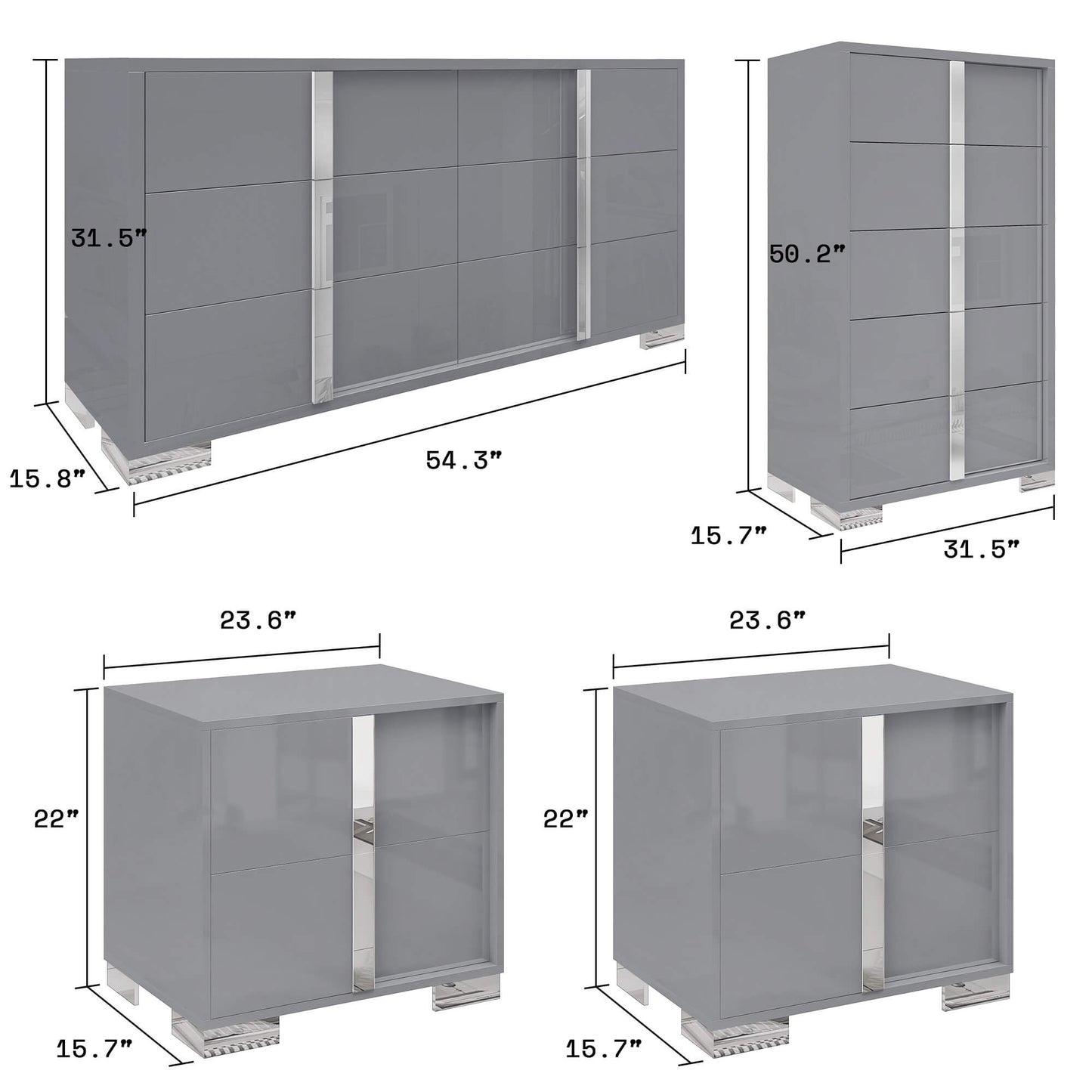 Beaumont 5-Piece Modern Bedroom Set - Cream_Grey