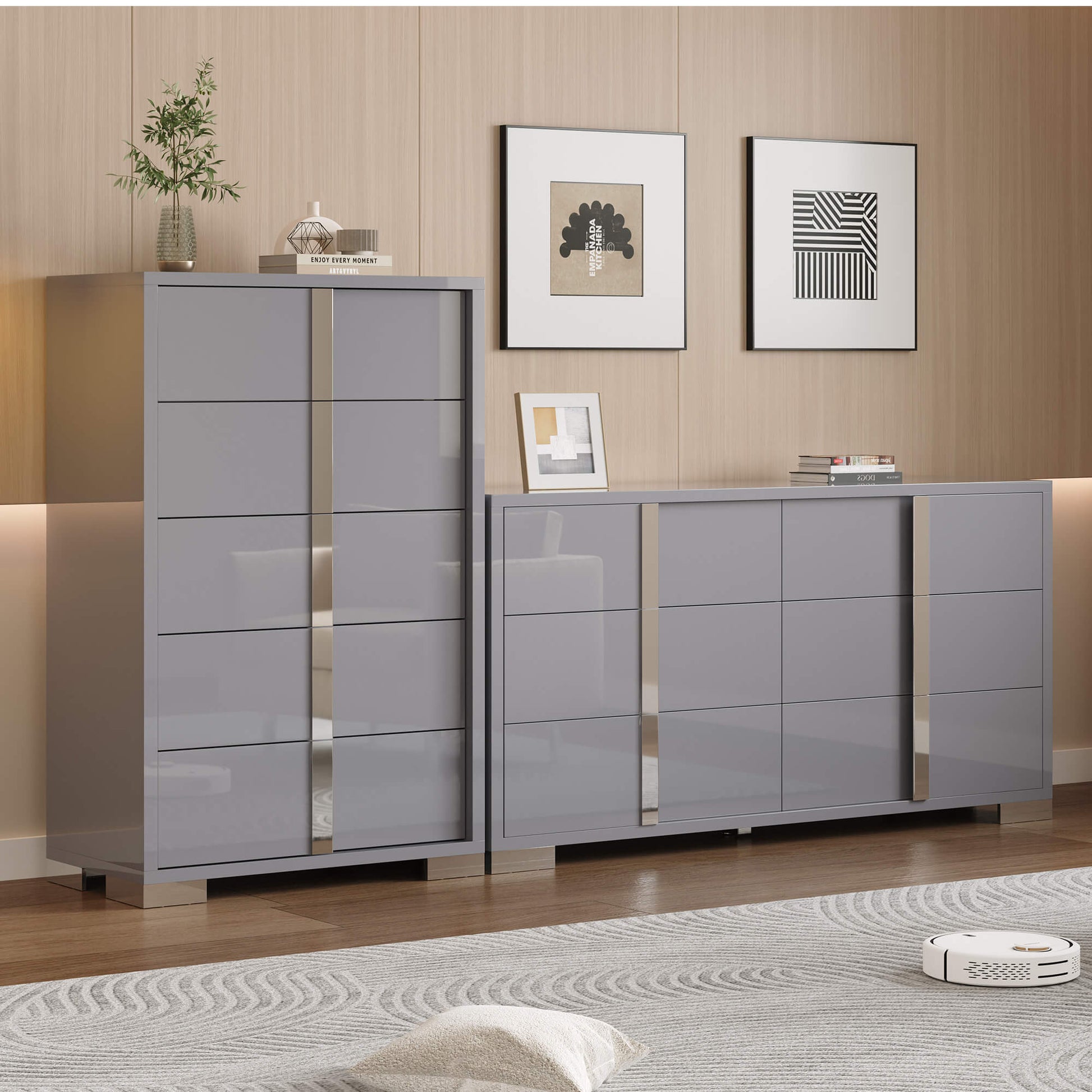 Beaumont 5-Piece Modern Bedroom Set - Cream_Grey
