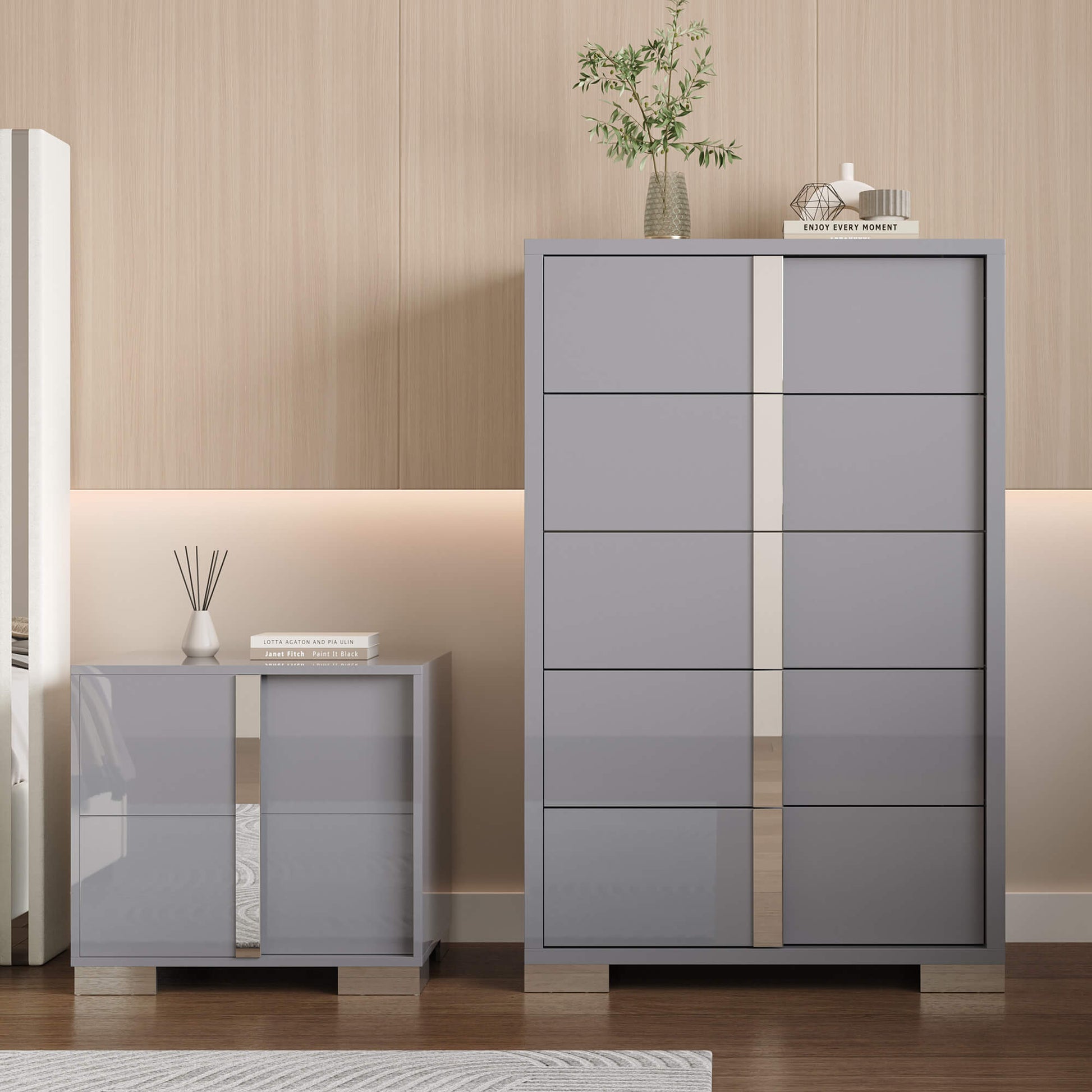 Beaumont 5-Piece Modern Bedroom Set - Cream_Grey